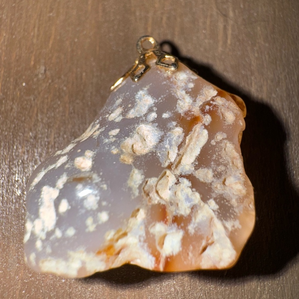 Elegant Gold and Cream Stone Pendant one of a kind Antique Finding